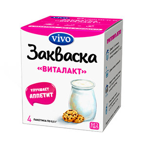 Закваска "Виталакт" VIVO (упаковка - 4 пакетика по 0.5 гр.)